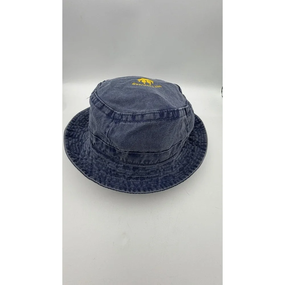 Vintage Nottingham Paw Print Denim Bucket Hat Blue Yellow Embroidered Y2K Colleg - Picture 3 of 7